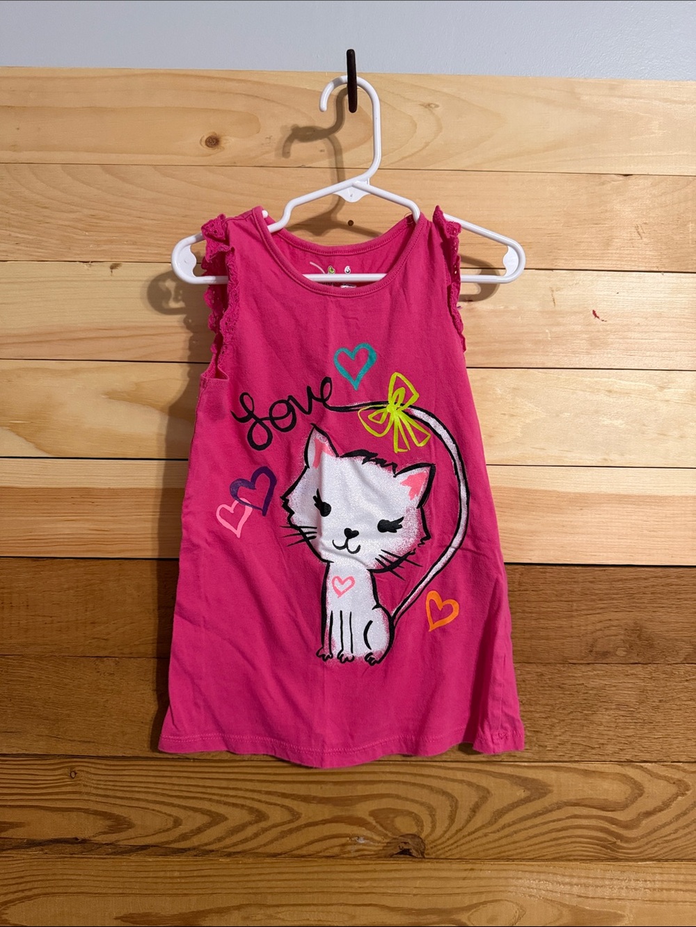 jumping beans Hot Pink Cat Graphic dress with Ruffle Shoulders